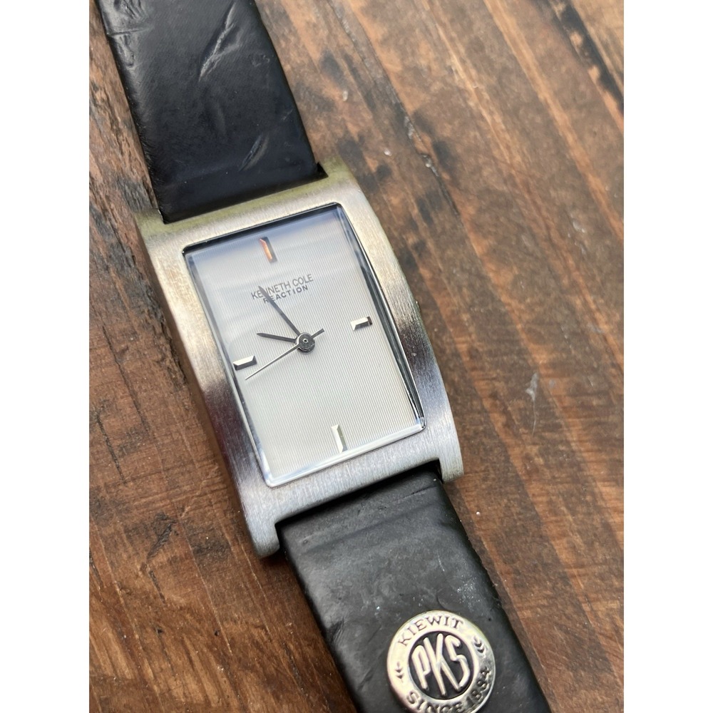 Kenneth Cole Reaction Women's Rectangular Watch Black Leather Strap Quartz